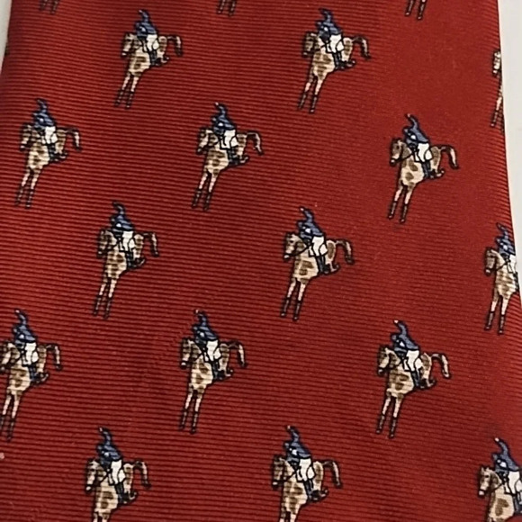 Gant Silk Polo Horse Print Tie Burgundy, Navy Tan - Picture 2 of 7